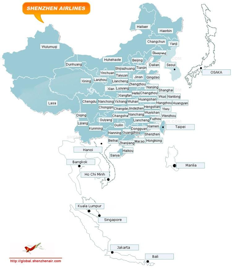 kartta Shenzhen airlines reitti